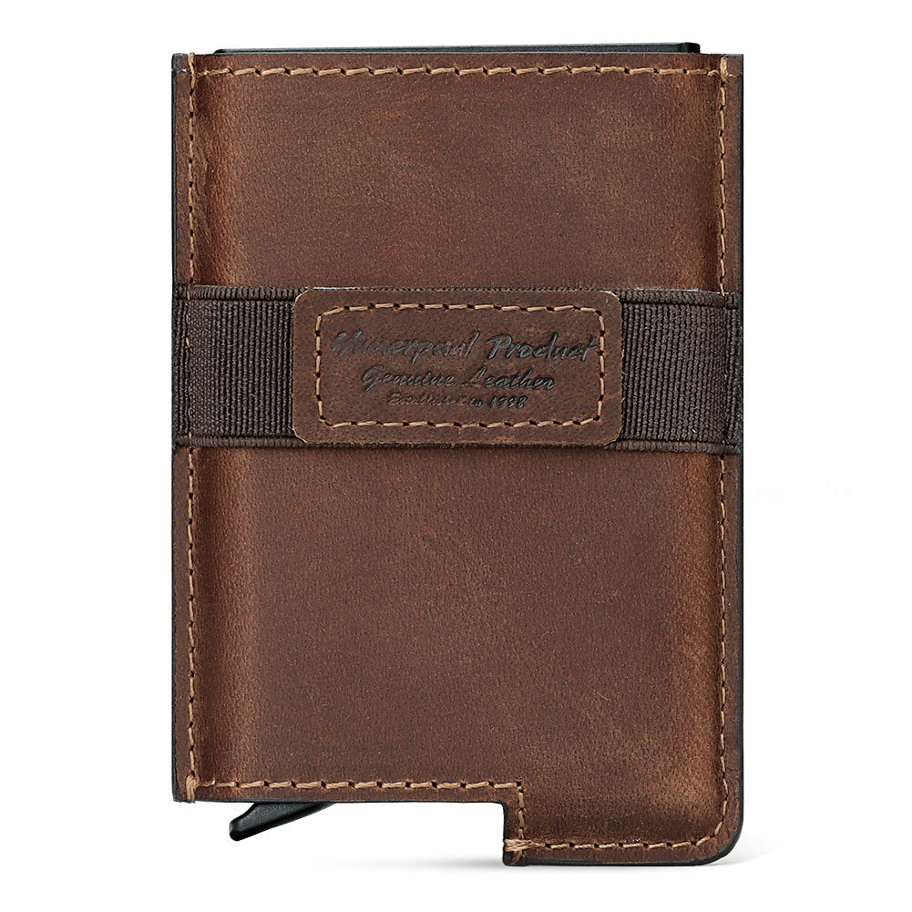 RFID Anti-Theft Swipe Card Box Leather Automatic Credit Card Sleeve Retro Card Bag Men's Leather Multi-Function Wallet