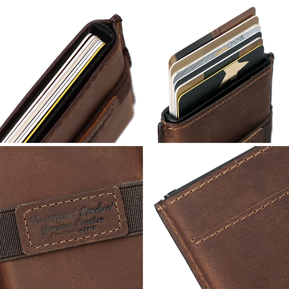 RFID Anti-Theft Swipe Card Box Leather Automatic Credit Card Sleeve Retro Card Bag Men's Leather Multi-Function Wallet