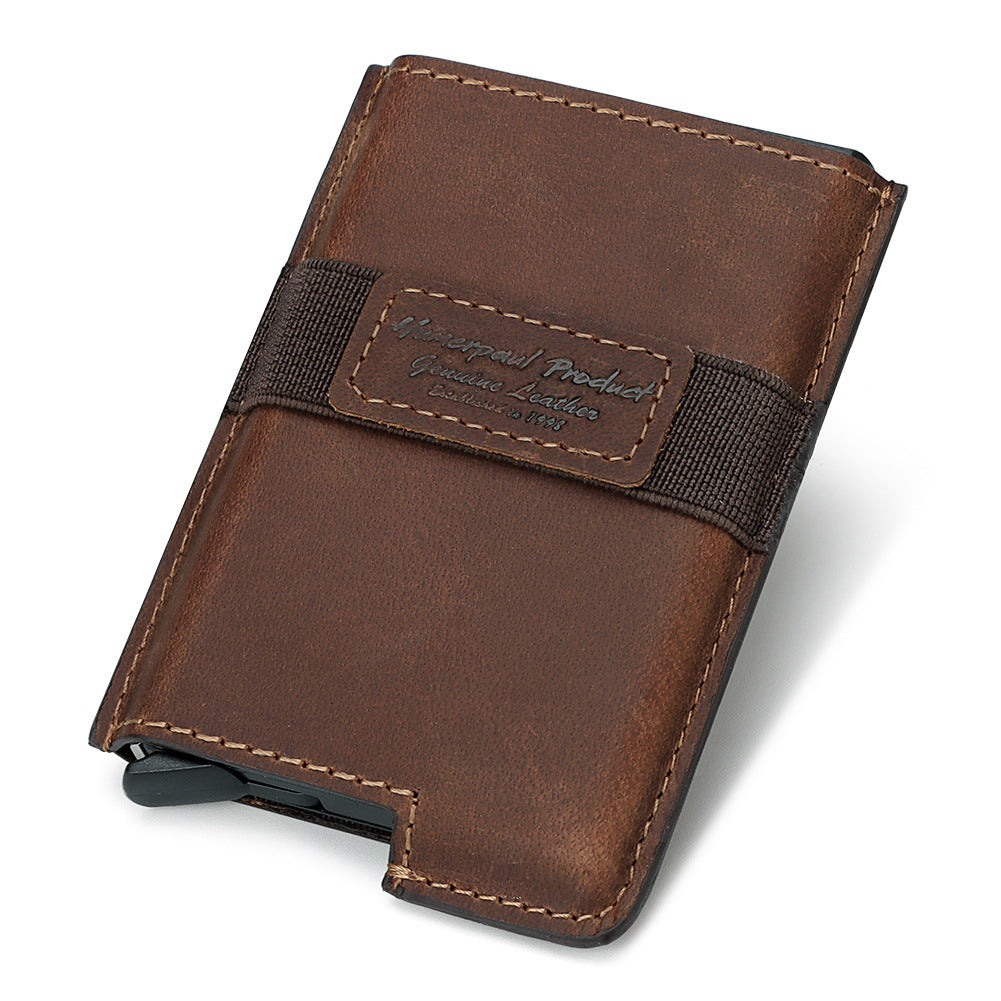 RFID Anti-Theft Swipe Card Box Leather Automatic Credit Card Sleeve Retro Card Bag Men's Leather Multi-Function Wallet