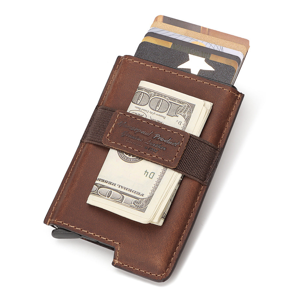 RFID Anti-Theft Swipe Card Box Leather Automatic Credit Card Sleeve Retro Card Bag Men's Leather Multi-Function Wallet