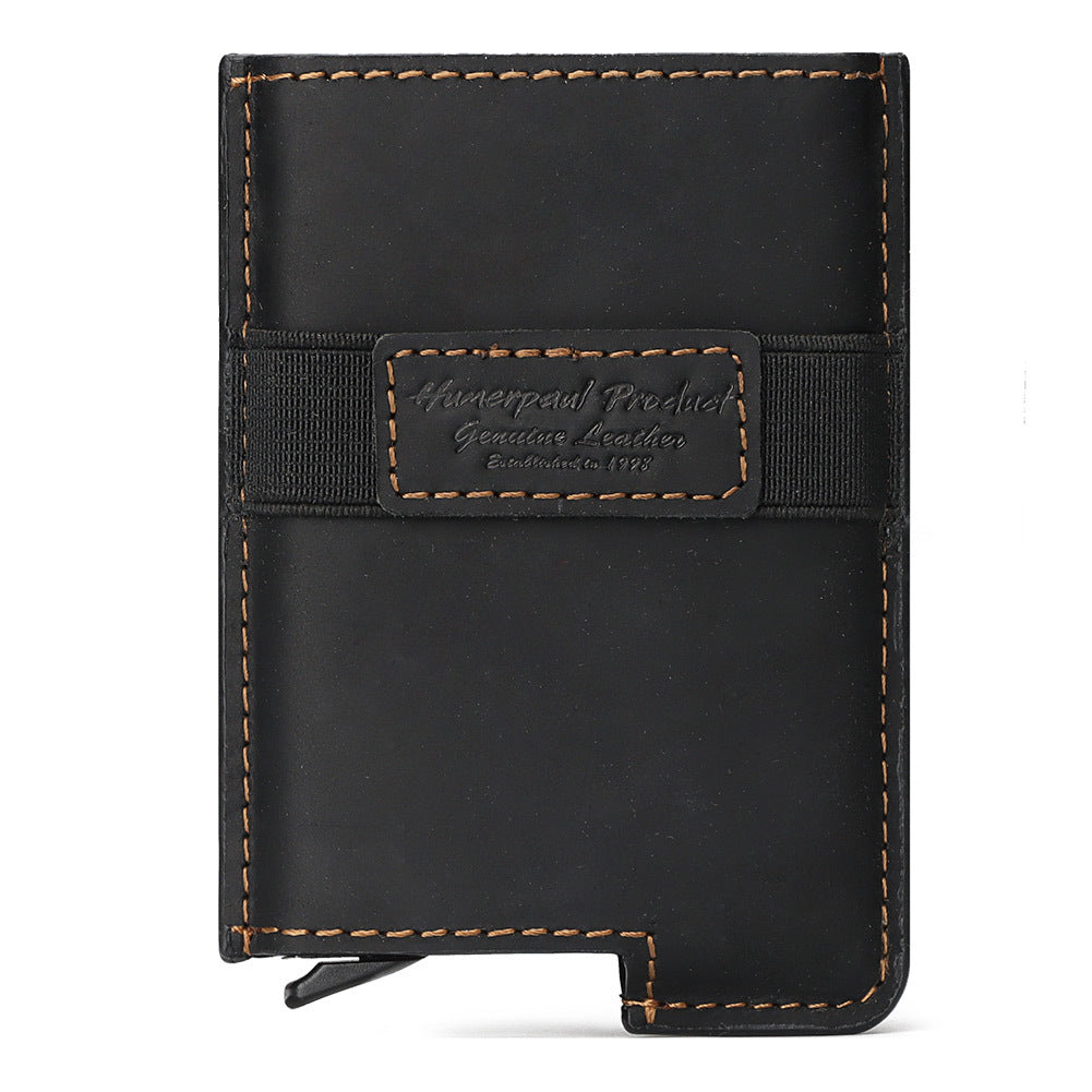 RFID Anti-Theft Swipe Card Box Leather Automatic Credit Card Sleeve Retro Card Bag Men's Leather Multi-Function Wallet