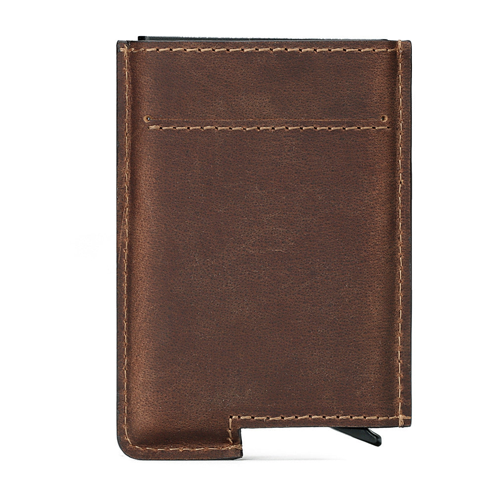 RFID Anti-Theft Swipe Card Box Leather Automatic Credit Card Sleeve Retro Card Bag Men's Leather Multi-Function Wallet