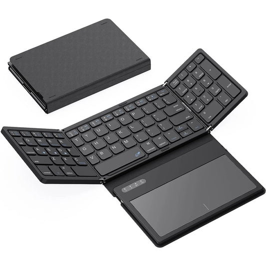 Portable Full Size Folding Keyboard with Touchpad Foldable Bluetooth Keyboard Wireless Travel Keyboard for Windows/iOS/Android