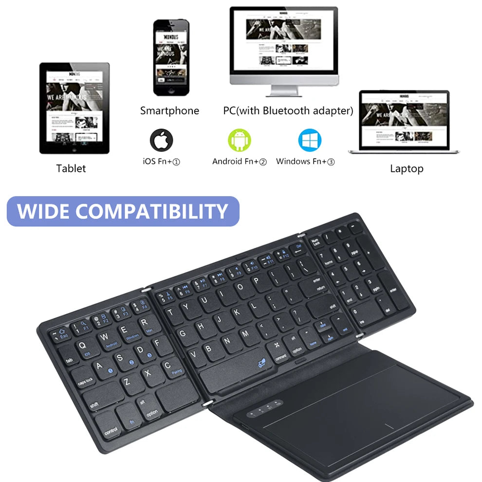 BOW Foldable Bluetooth Mobile Phone Keyboard Folding Portable Wireless Keyboard with touchpad Keyboard for Smartphone