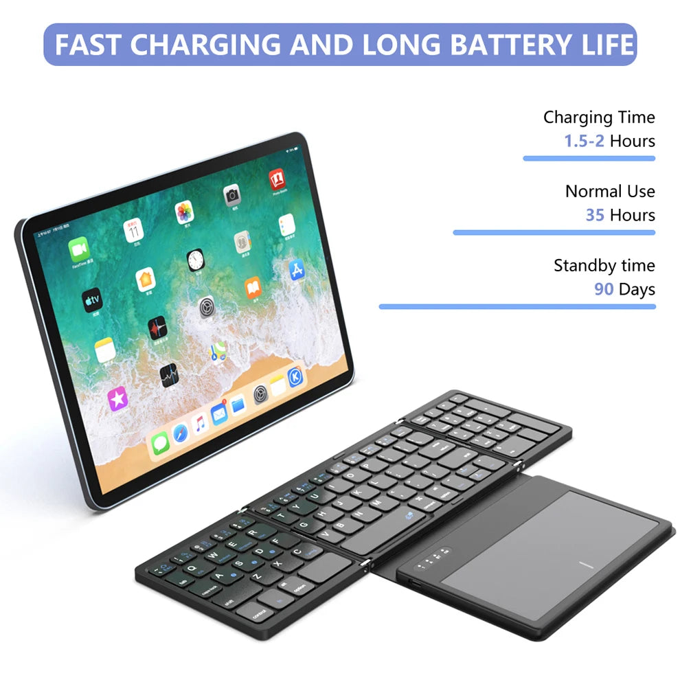 BOW Foldable Bluetooth Mobile Phone Keyboard Folding Portable Wireless Keyboard with touchpad Keyboard for Smartphone