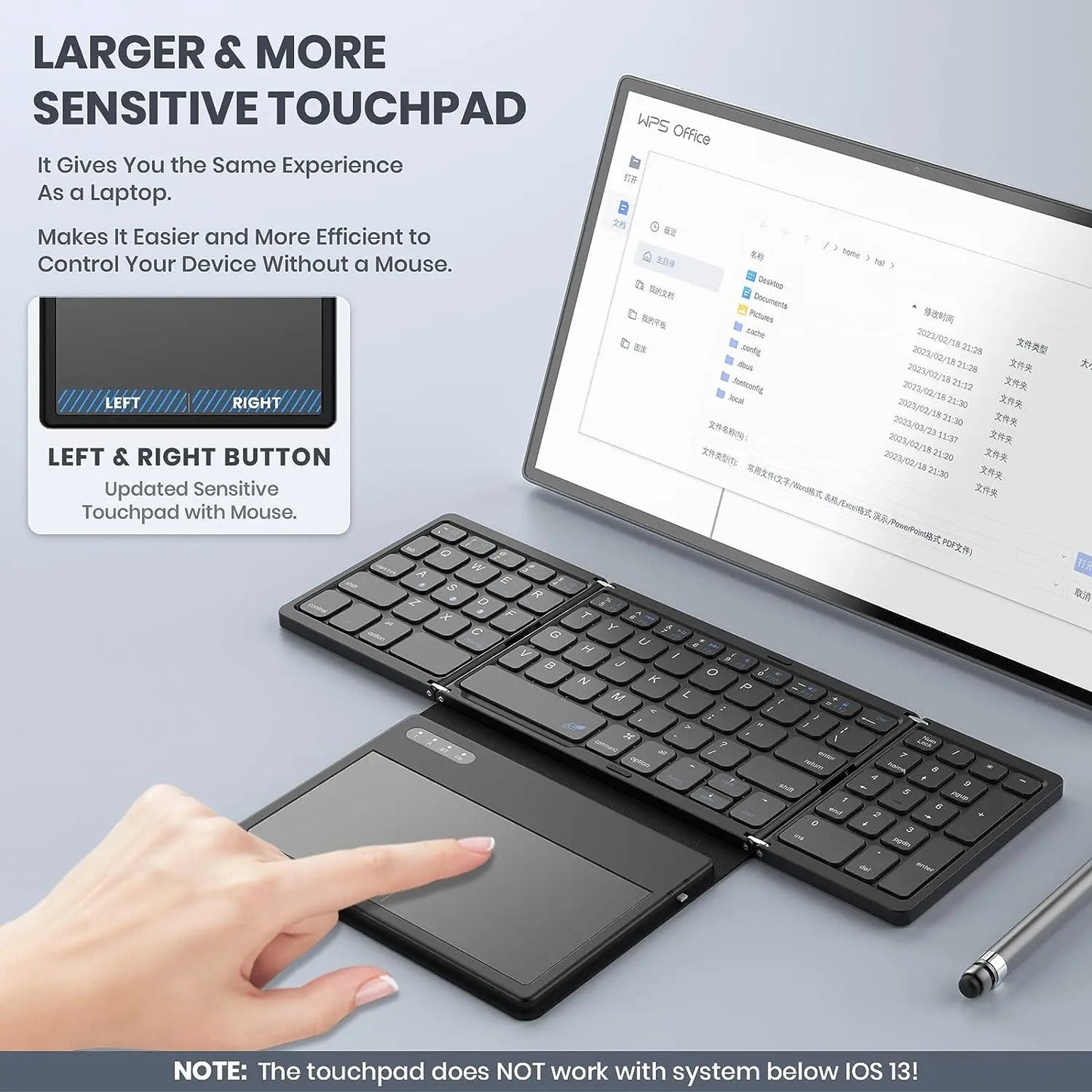 Portable Full Size Folding Keyboard with Touchpad Foldable Bluetooth Keyboard Wireless Travel Keyboard for Windows/iOS/Android